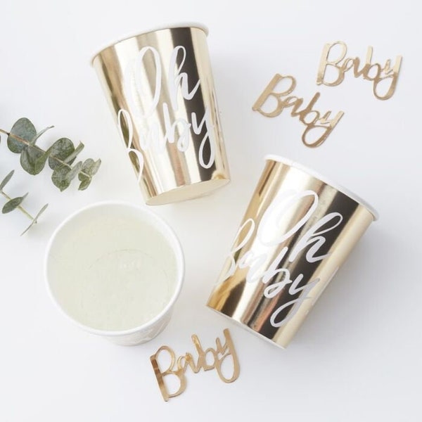 Oh Baby! Pappbecher / Babyshower / Babyparty / Gold