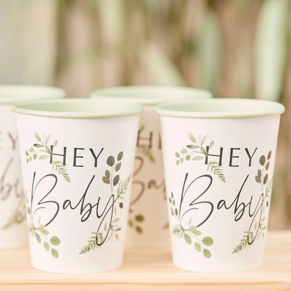 Hey Baby! Pappbecher / botanical / Babyparty / Babyshower / Eco friendly / floral / greenery