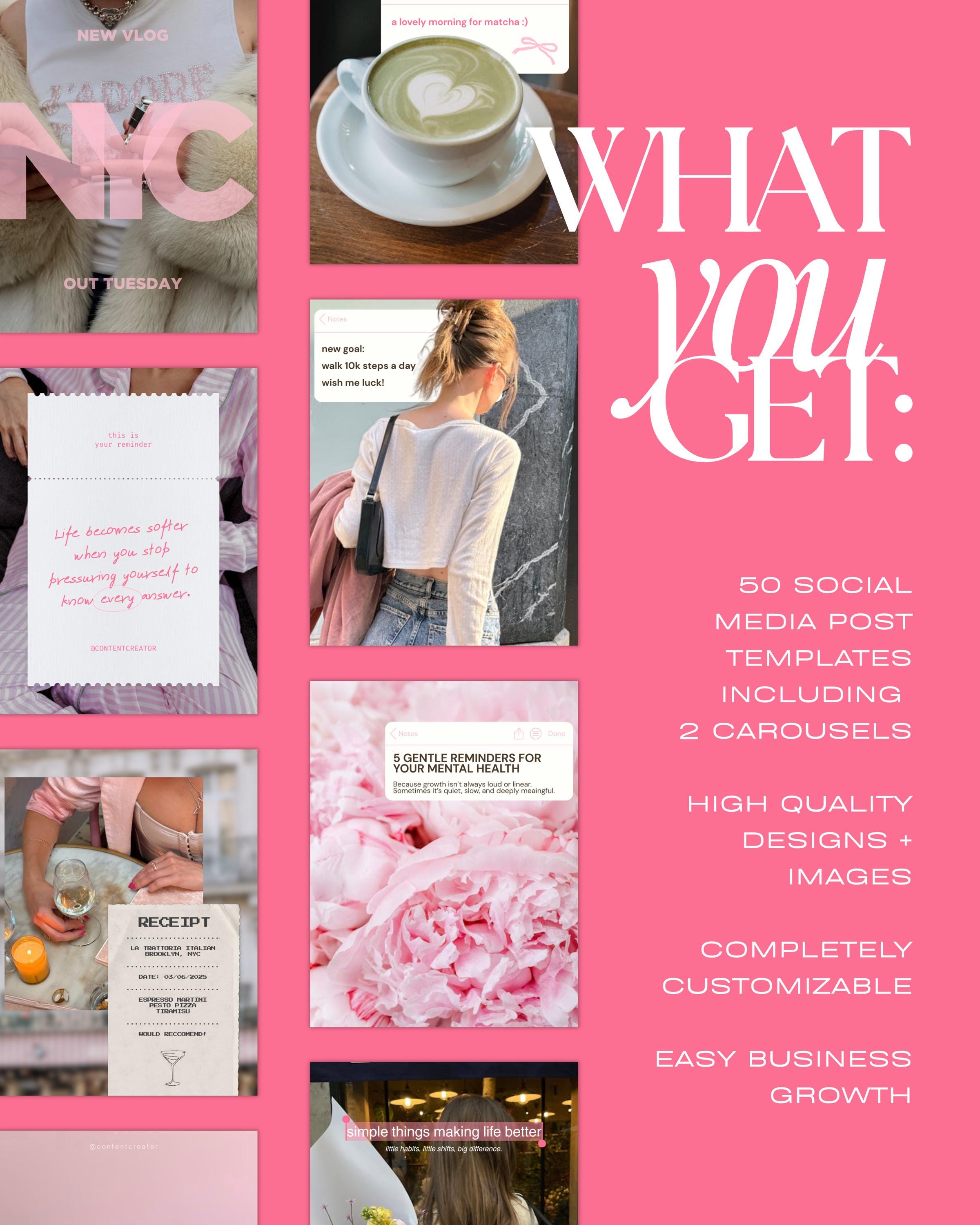 50 Pink Content Creator Canva Instagram Templates | Social Media ...