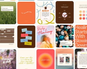 Paquete de 100 plantillas coloridas de Instagram para terapeutas: redes sociales de asesoramiento en salud mental
