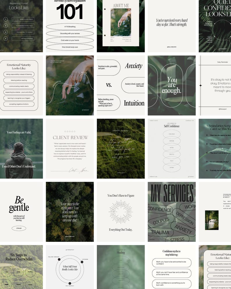 85 Minimalist Green Wellness Therapist Canva Instagram Templates ...