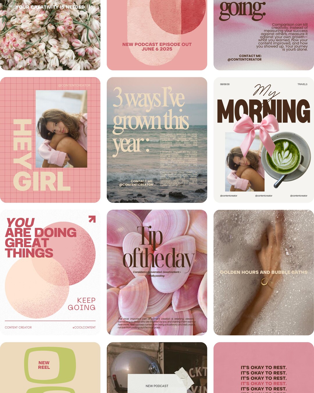 Pink Instagram Templates: Feminine Content Creator Social Media (canva ...