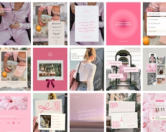 50 Pink Content Creator Canva Instagram Templates | Social Media Influencer Matching Posts | IOS Core Pinterest Inspired Instagram Feed