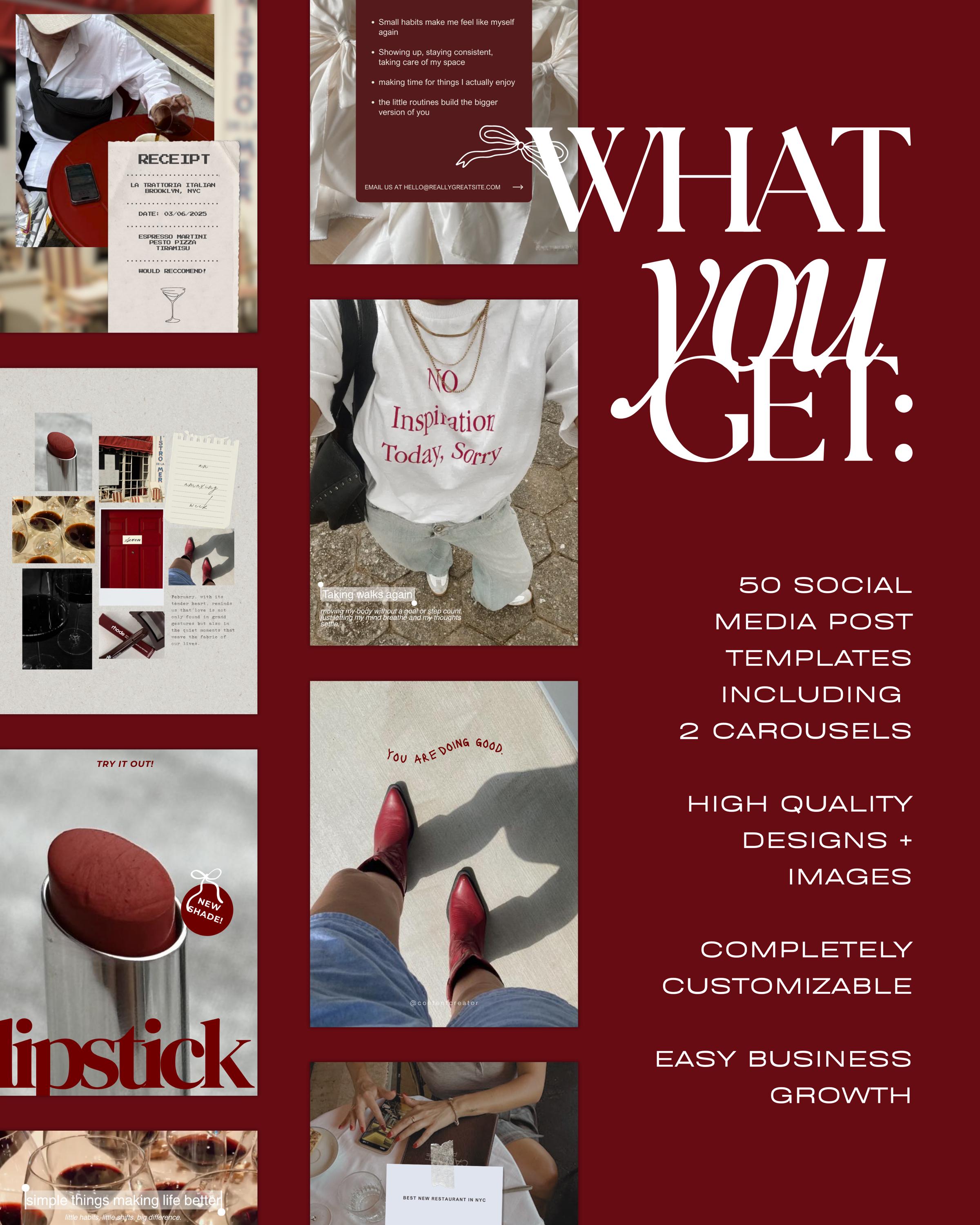 50 Burgundy Red Lifestyle Canva Instagram Templates: Social Media ...