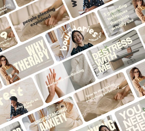 25 Minimal Neutral Cozy Therapist Youtube Thumbnail Templates, Mental Health Canva Social Media Video Covers