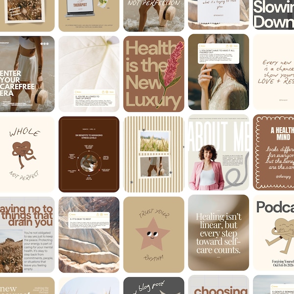 Plantillas de Instagram para terapeutas neutrales: Publicaciones en redes sociales sobre salud mental con Canva