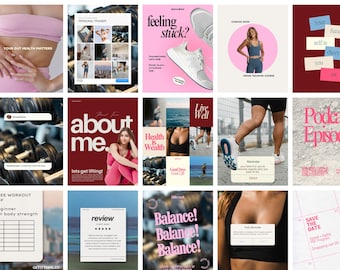 130 Bold Personal Trainer Instagram Templates: Heath Wellness Fitness Brand Canva Social Media Posts