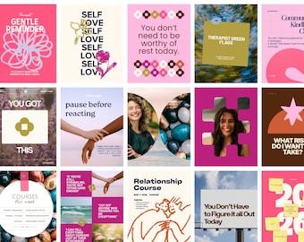 100 plantillas de Canva para Instagram de terapeutas / Publicaciones para redes sociales de negocios de salud mental en consultorios privados / Feed de Instagram de consejeros en línea