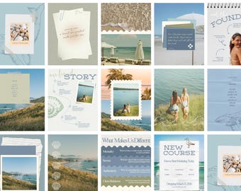 55 Coastal Cowgirl Pinterest-inspired Instagram Templates: Beach Nautical Canva Download Social Media Posts