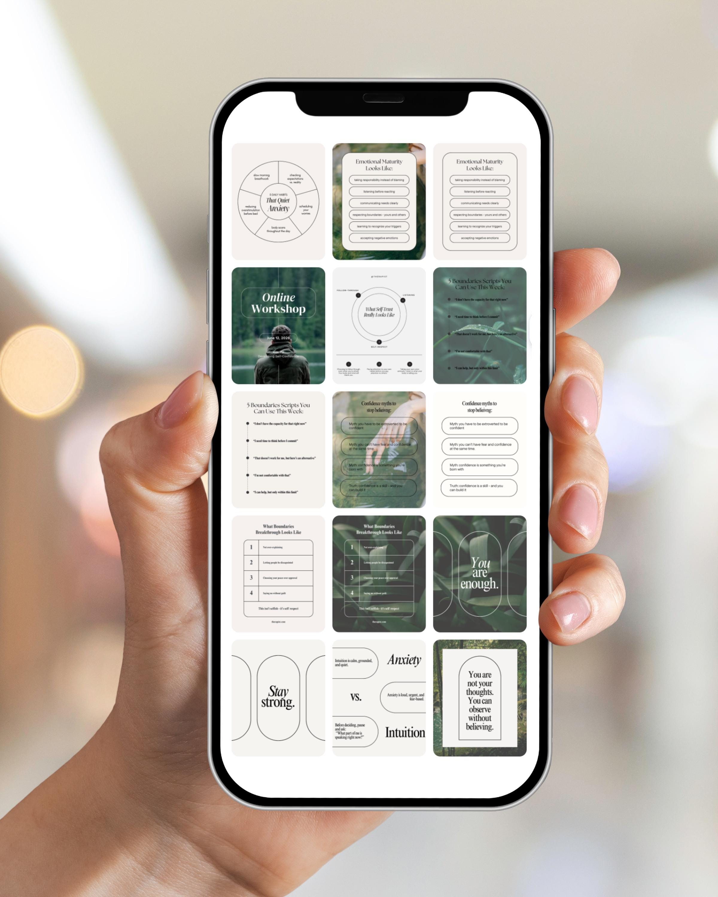 85 Minimalist Green Wellness Therapist Canva Instagram Templates ...