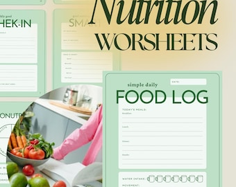 Ernährung & Wellness Arbeitsblatt-Bundle: Essensplan Gesundheits-Tracker Canva Vorlagen zum ausdrucken
