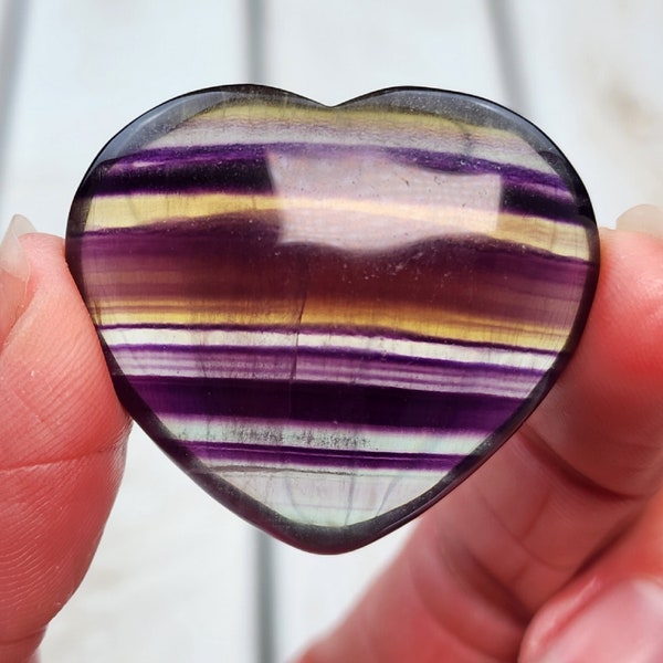 1.6" AA+ Rainbow Fluorite Heart 36g, Natural Fluorite Palm Stone, Polished Gem Fluorite Crystal from China