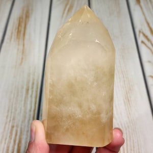 4&quot; A+ Natural Citrine Tower 13.6 oz, Polished Unheated Citrine Crystal Generator, Quality Untreated Citrine Quartz Point from Madagascar