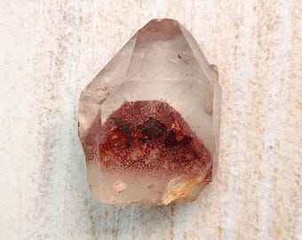 Punta de cuarzo hematoide rojo A+ de 1" (6 g), grupo de cuarzo rojo fuego, con hematita natural sin tratar, de Zambia.