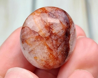 Cristal de cuarzo de fuego A+ de 1" (12 g), piedra de palma de cuarzo hematoide natural sin tratar, hematita pulida en cuarzo de Madagascar.