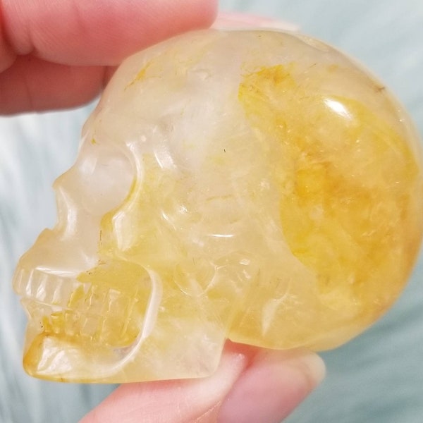 2" Golden Healer Skull 97g, Natural Untreated Quartz with Limonite Gemstone Skull, Super Realistic Crystal Skull, Carved Golden Quartz Skull