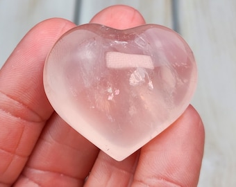 Corazón de cuarzo rosa A+ de 1,5 pulgadas (3,8 cm), 28 g, cuarzo rosa natural sin tratar, pulido, piedra de palma, corazón hinchado de cuarzo rosa de Madagascar