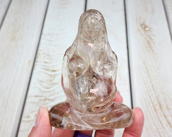 4" A+ Smoky Citrine Goddess 10 oz, Quartz Crystal Mother Goddess Statute, Hand Carved Crystal Goddess Body by Leandro De Souza