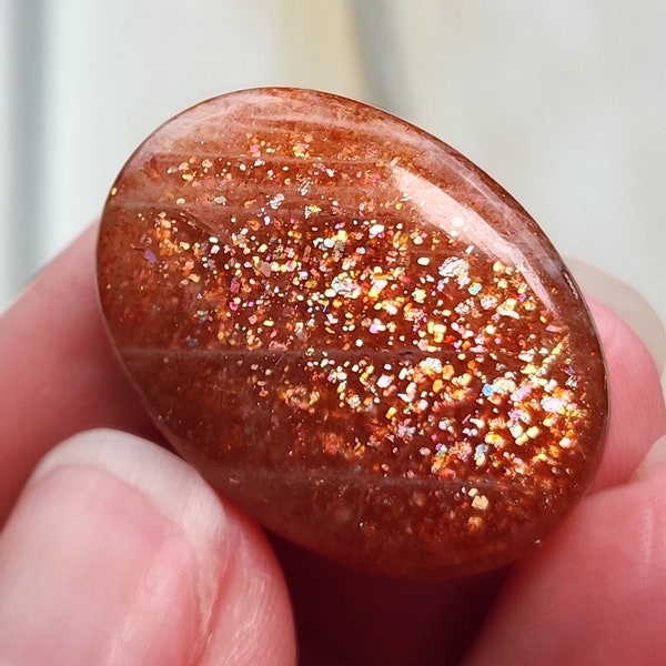 1" AA+ Sunstone Gemstone 7g, Rainbow Confetti Sunstone Pocket Stone, Polished Tumbled Sunstone Crystal Palm Stone from India