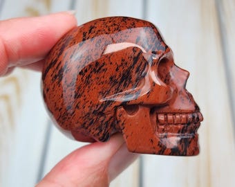 Calavera de obsidiana de caoba A+ de 2" (82 g), obsidiana de caoba natural, calavera de cristal superrealista, tallada en caoba de México