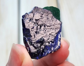 1.2" A+ Azurite with Malachite 23g, Natural Untreated Raw Azurite Cluster, Rare Blue Azurite Crystal Mineral Display Specimen from Mexico