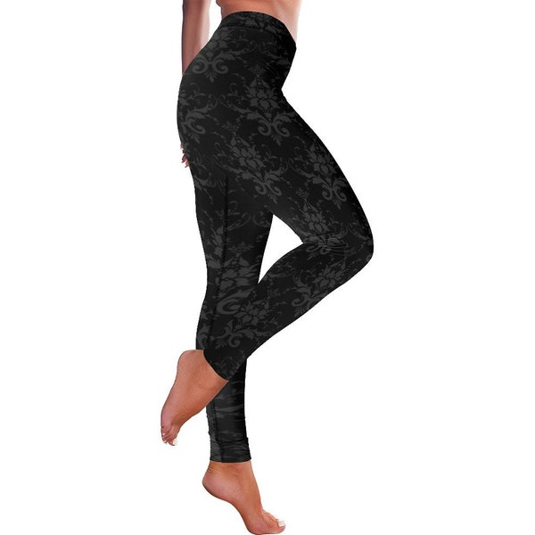 Leggings gothiques damask noir et gris