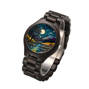 Wooden Stained Glass Nature Scene - Quartz Watch For Men and Women