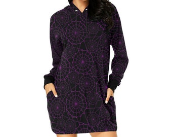 Gothic Purple Spiderwebs Hoodie Mini Dress