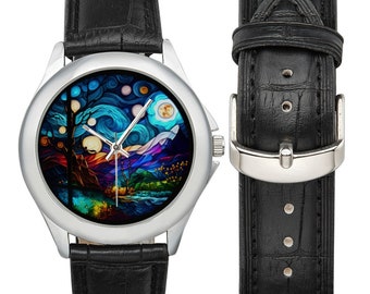 Abstract Colourful Night Sky - Women's Classic Leather Strap waterproof Watch