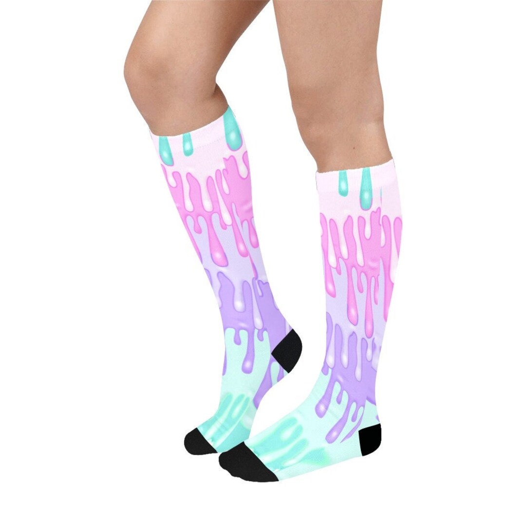 Pastel Goth Knee Length Dripping Socks Etsy