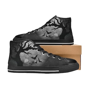 Gothic High Top silhouette Sneakers - Flying Bats and Atmospheric Tree