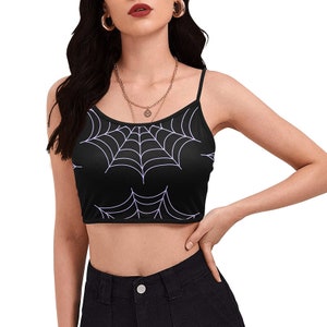 Black Gothic Spiderweb Spaghetti Strap Crop Top