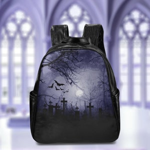 Gothic Midnight Cemetery PU leather Multi-pocket Backpack