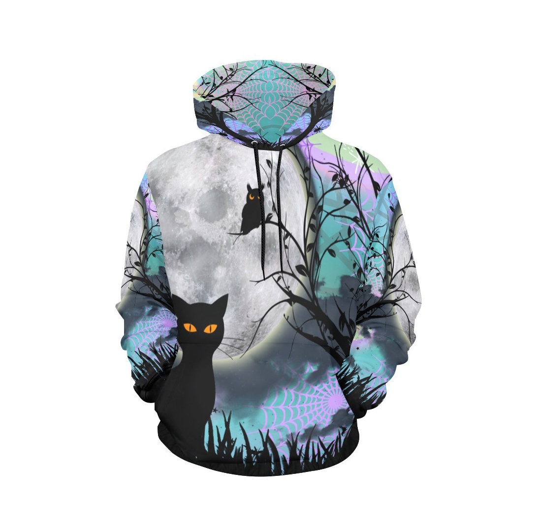 Pastel Goth Hoodie Full Moon Black Cats and Spiderwebs Etsy