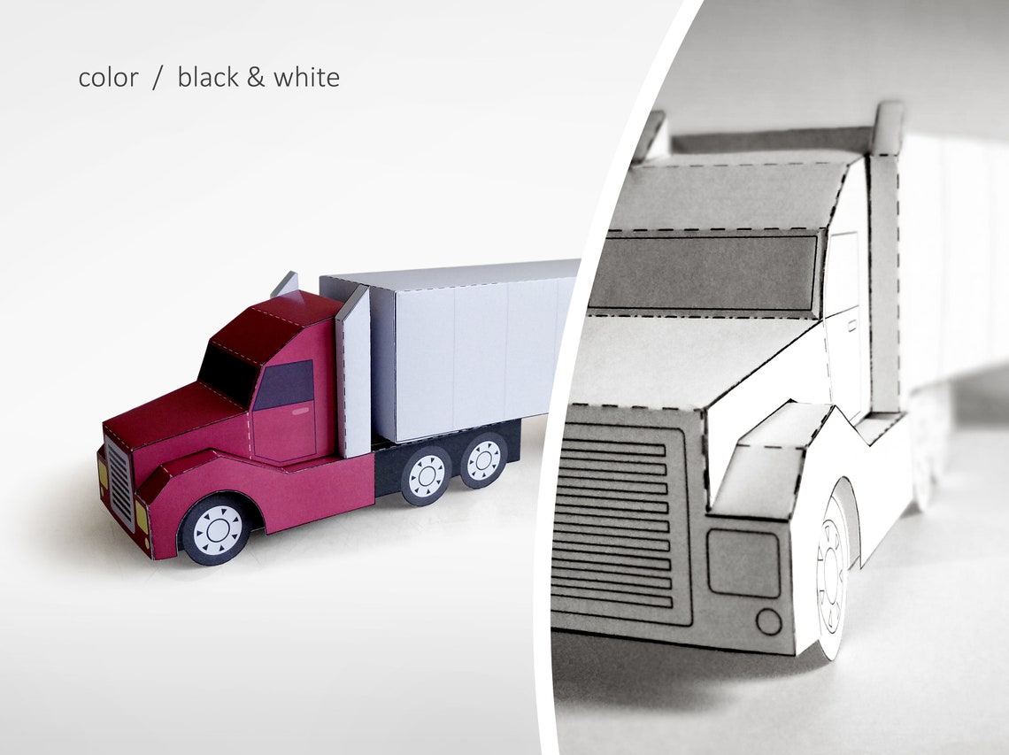 Semitrailer truck. Paper printable toy. Paper craft PDF Etsy