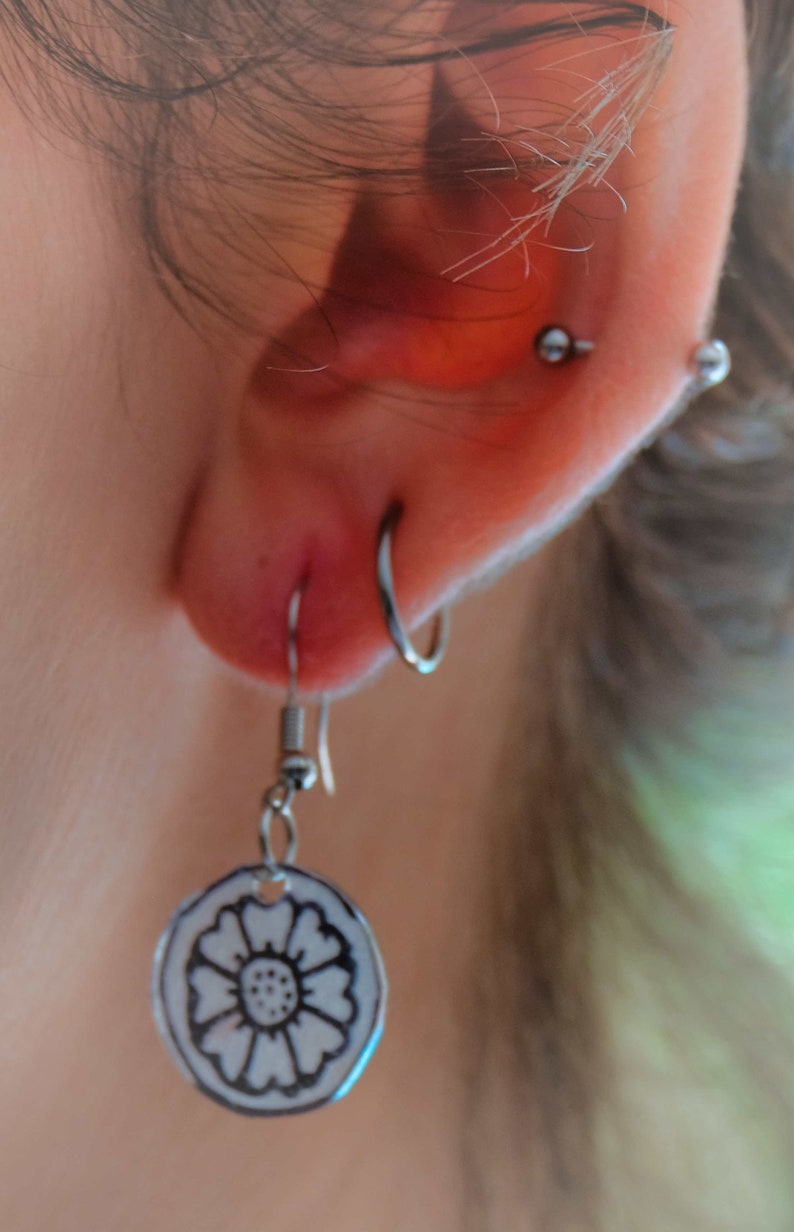White Lotus Tile Earrings | Etsy