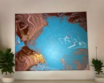 Oasi del deserto: pittura astratta originale su tela tesa utilizzando vernice acrilica, decorazione da parete