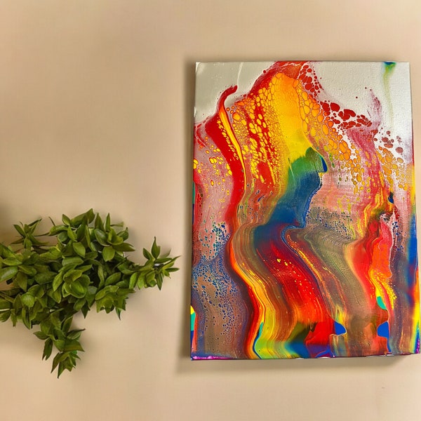 Rainbow Rain- Original Abstract Painting on Stretched Canvas Using Acrylic Paint- Wall Decor