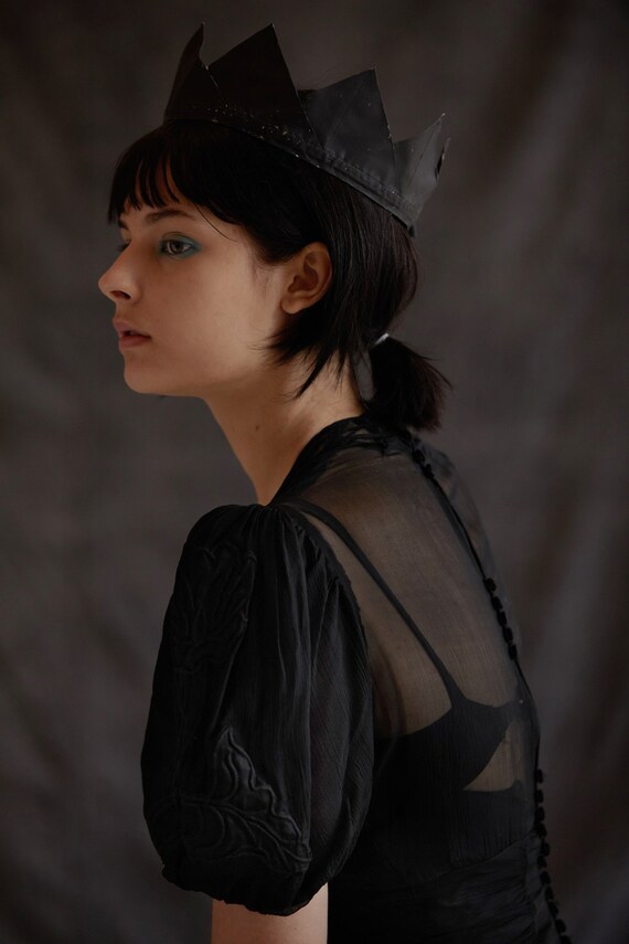 Vintage 30s puff sleeves black gown