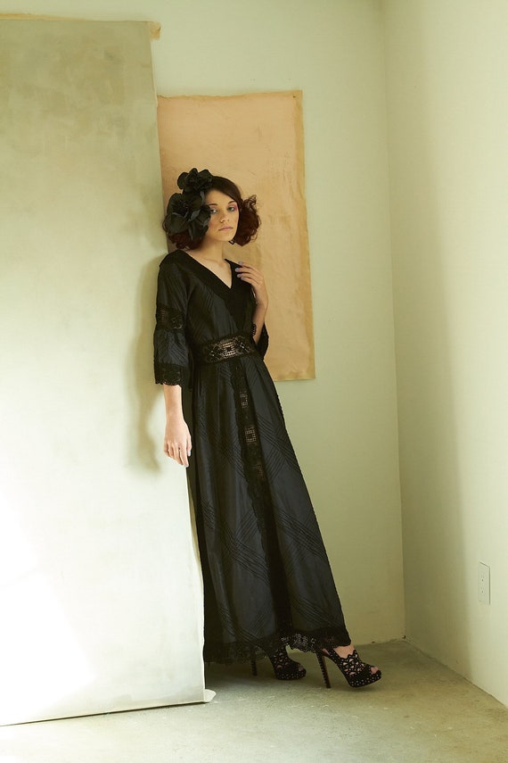 Vintage Black Cotton Mexican Dress