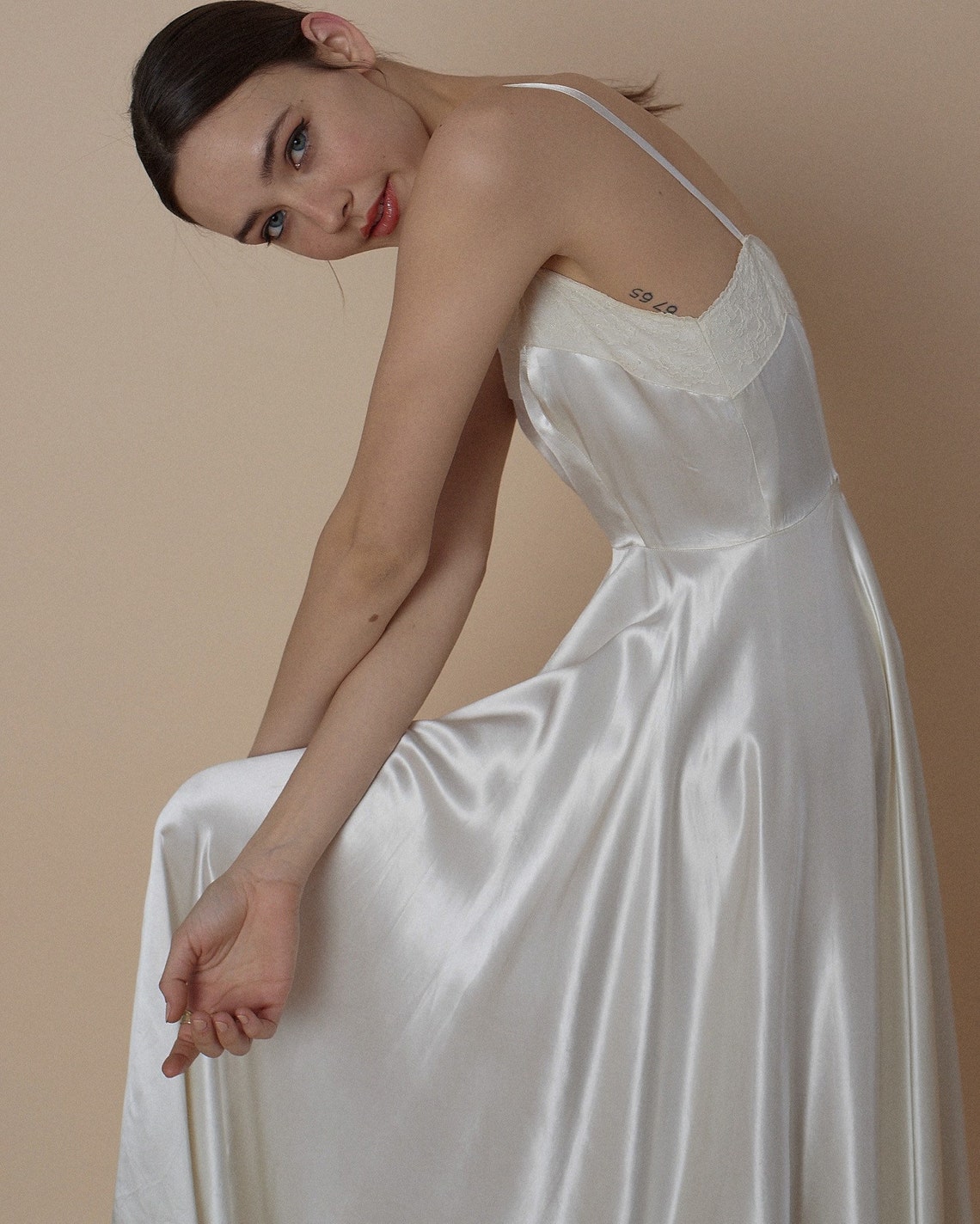 Vintage White Satin Slip Dress Etsy