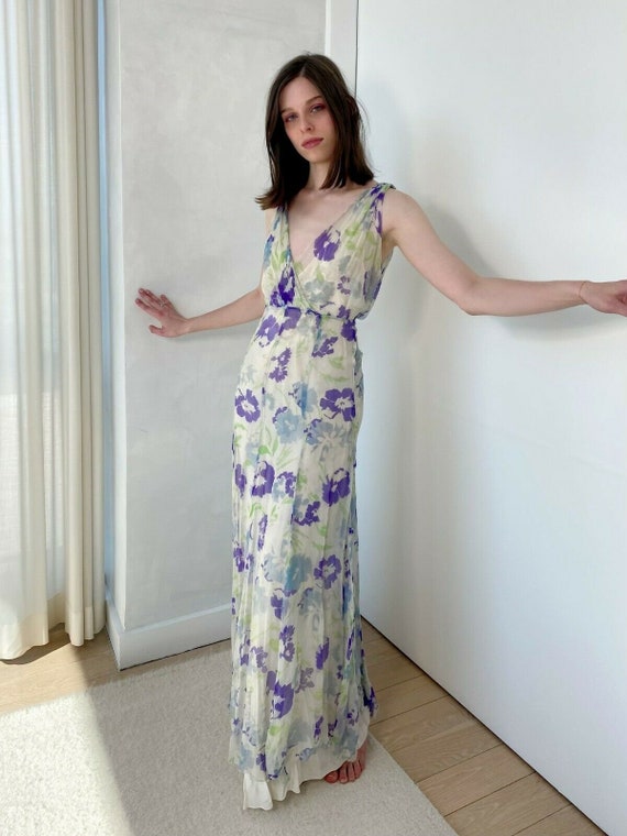 Vintage Original 1930s Silk Chiffon Floral Bias Cu