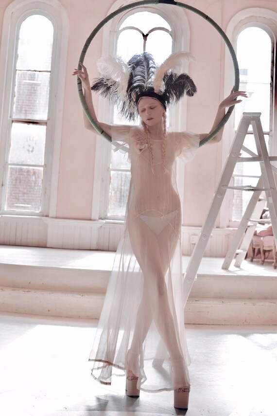 Vintage 1930s sheer pale pink silk chiffon dress