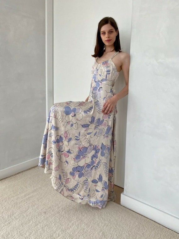 Vintage Original 1970s Silk Satin Jacquard Floral