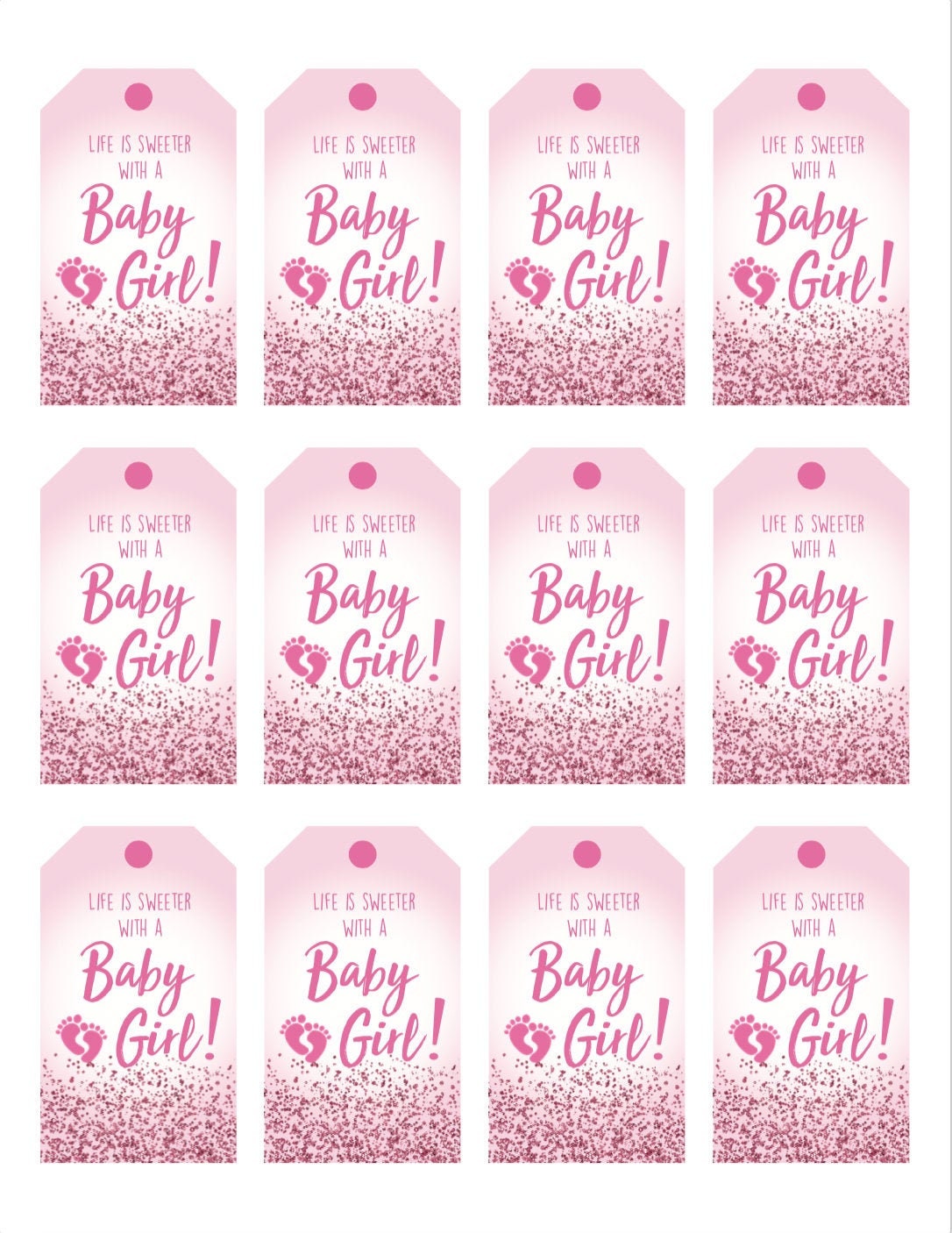 Life Is Sweeter With a Baby Girl Gift Tags Downloadable Sheet Etsy.de