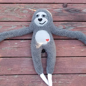 Grey Sloth Stuffed Animal with Heart Plush Doll Gift Toy Baby For Him For Her Valentine's