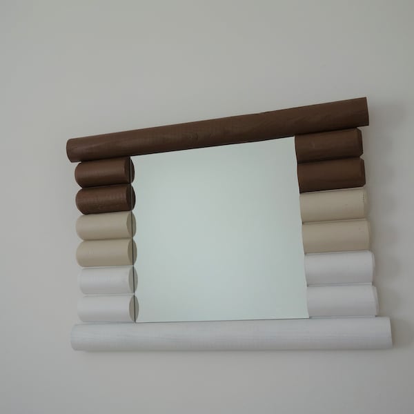 Miroir avec bois marron beige et blanc