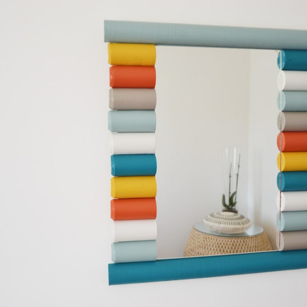 Miroir rectangulaire multicolore avec bois peints