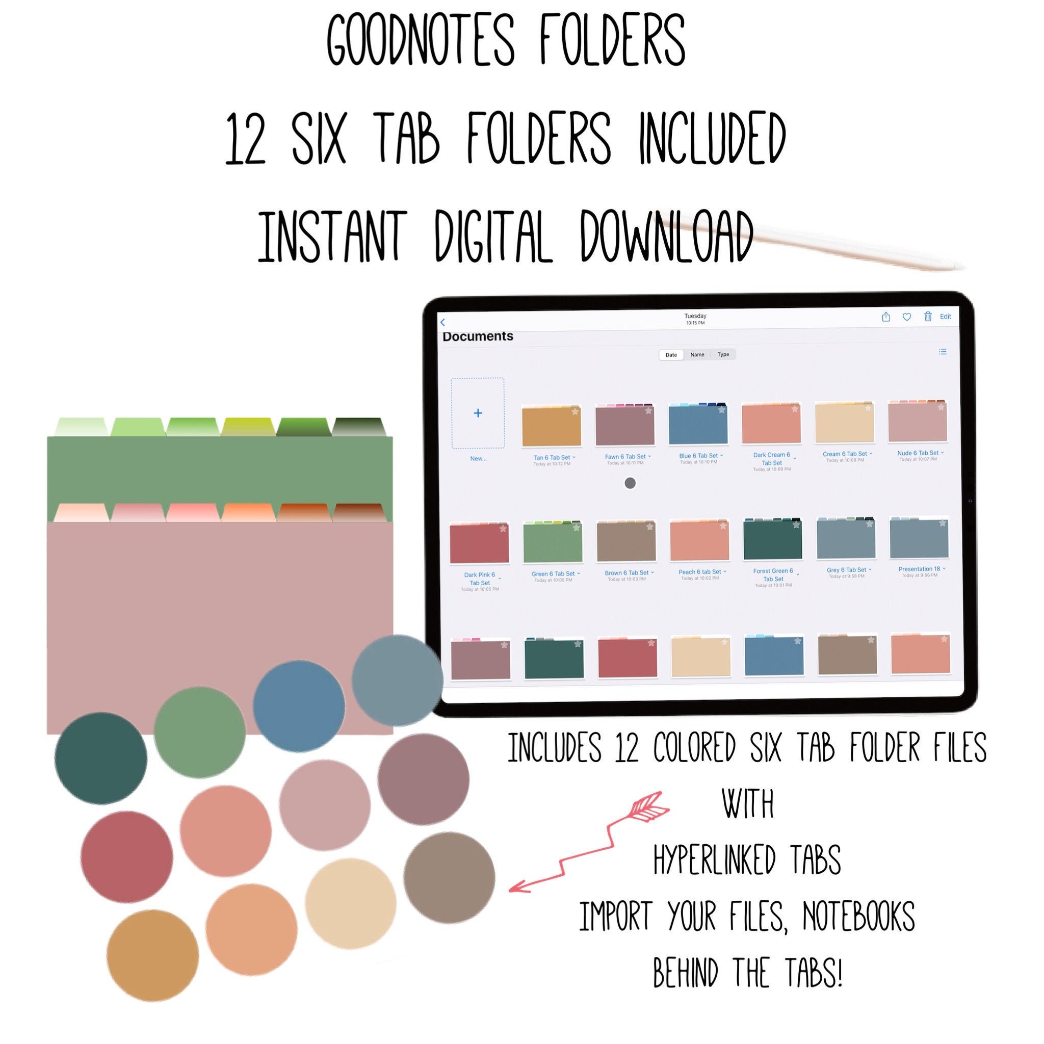 Goodnotes Digital File Folder- Six (6) Tab Folders in 12 Colors ...