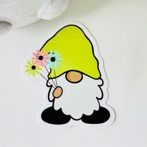 Cute Spring Gnomes Vinyl Water Bottle Label Stickers, Gnome Macbook Waterproof Stickers